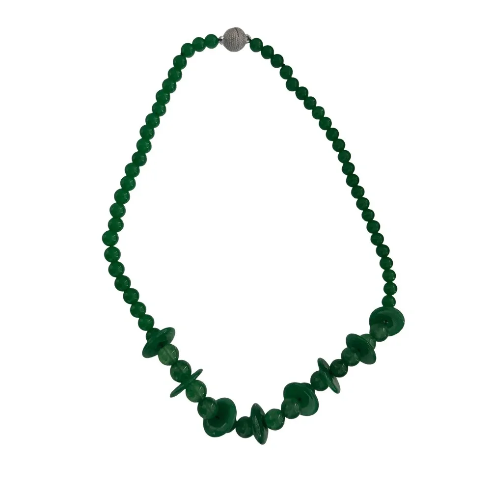 Vintage Green Beaded‎ Necklace Jade Style Statement Jewelry Untested